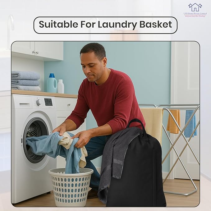 LFH Home Large Premium 1pack Cotton Canvas Laundry Bag with Drawstring and Handles Heavy Duty, Multi-Use, and Washable for Home, Travel, College or Storage 24x36-Black
