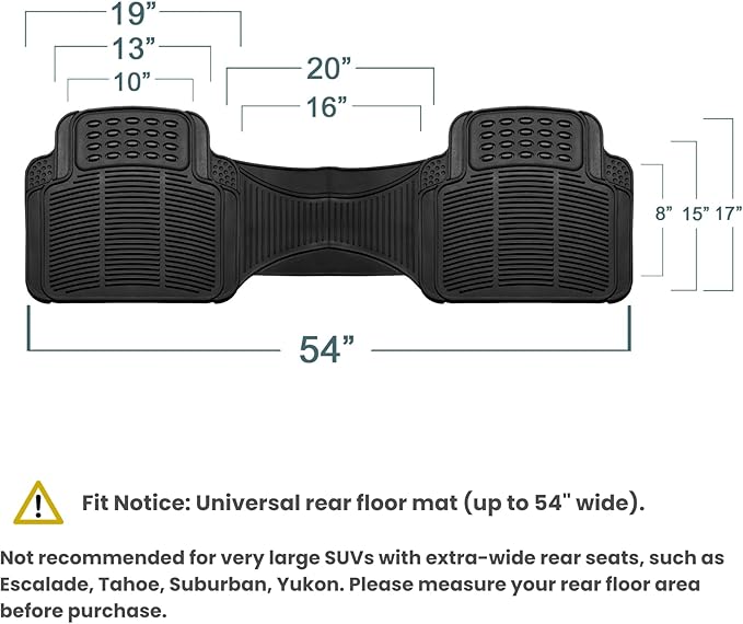 FH Group Car Floor Mats - Heavy-Duty Rubber Floor Mats for Cars, Universal Fit Rear Set, Trimmable Automotive Floor Mats, ClimaProof Floor Mats For Most Sedan, SUV, Truck Floor Mats Gray