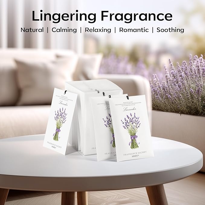 MYARO 12 Packs Lavender Scented Sachets Air Freshener for Drawer and Closet, Long-Lasting Sachet Bag Room Car Odor Deodorizer Fresh Scent Home Fragrance