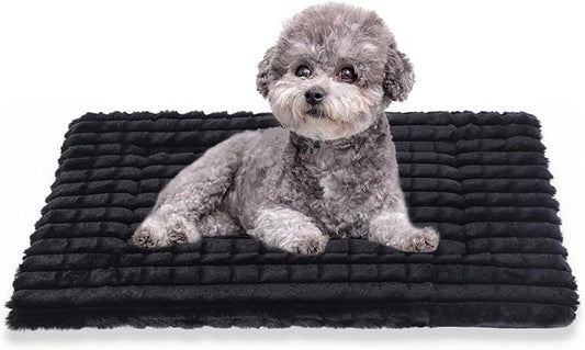 BVAGSS Dog Bed Washable Crate Mattress,Anti-Slip Memory Foam Soft Warm Pet Cushion for Small Medium Dogs, Calming Fluffy Sleeping Kennel Pad XH082 (24''x18'',Black)