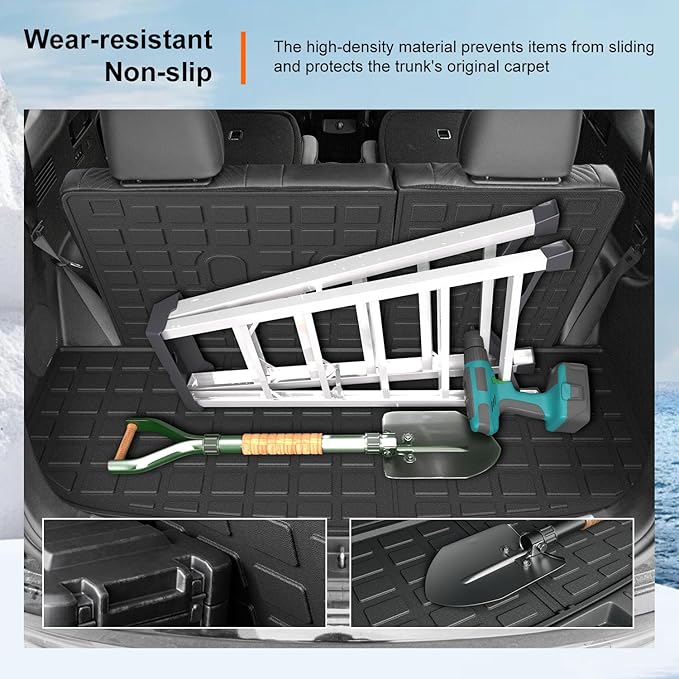 powoq Cargo Liner Compatible with 2020-2025 Hyundai Palisade Backrest Mat TPE Behind 3rd Row Replacement for 2020 2021 2022 2023 2024 2025 Hyundai Palisade Accessories (Trunk Mat with Backrest Mat)