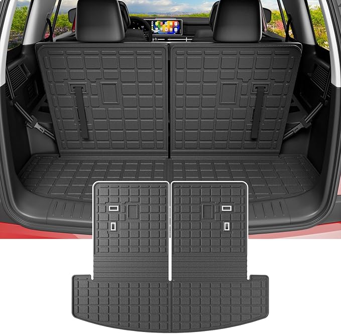 powoq Cargo Mat Compatible with 2024-2026 Santa Fe Trunk Mat Cargo Liner Rear Backrest Liner TPE Waterproof Replacement for 2024 2025 2026 Santa Fe Accessories (Trunk Mat with Backrest Mats)