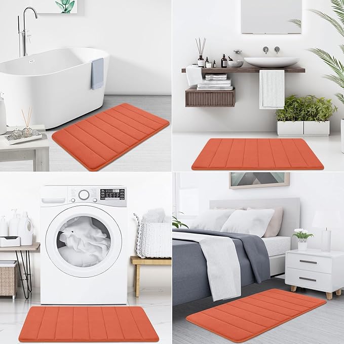 Buganda Memory Foam Bath Mat, 47" x 24", Ultra Soft and Non-Slip Bathroom Rugs, Water Absorbent and Machine Washable Bath Rug Runner for Bathroom, Shower, and Tub, Coral