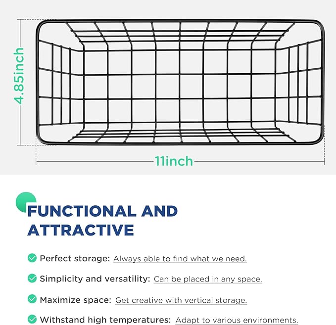 Ptinyiv 2 Pack Hanging Wall Basket Wire Storage Baskets, Adhesive Basket for Cabinet Door Organizer No Drilling, Hanging Fruit Baskets for Kitchen, Pantry Organization, Bathroom, Black