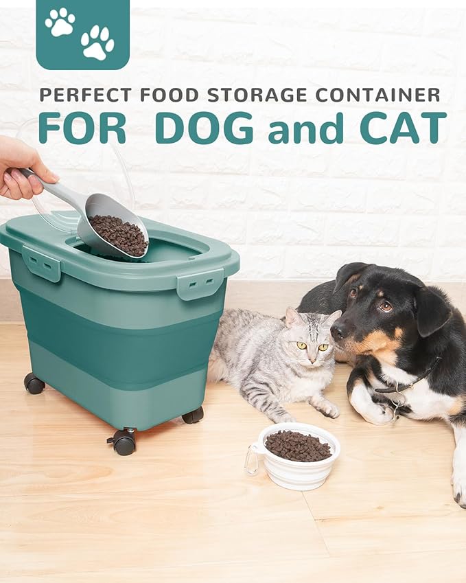 DDMOMMY 20-23 Lbs Dog Food Storage Container - Collapsible Dog Food Container with Attachable Casters and Scoop,Small Container, Pet Food Storage Containers to Keep Dry Food Fresh,Easy to Move