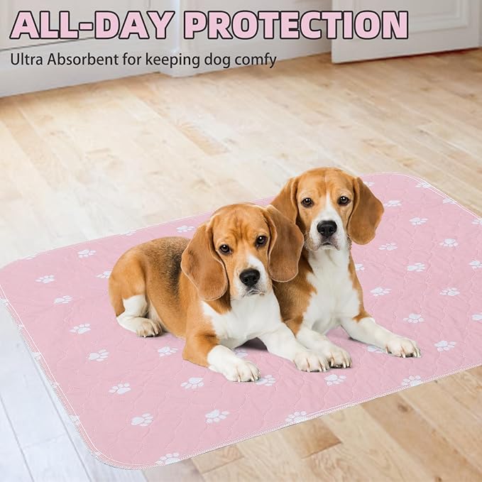 PUPTECK Washable Pee Pads for Dogs - Waterproof Reusable Puppy Potty Training Pads Whelping Mat - Fast Absorption Non-Slip Pet Food Feeding Mat (Pink, 36x41 Inch (Pack of 2))