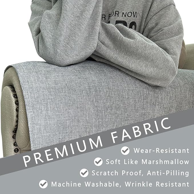 NOYOURS Couch Arm Covers, Anti-Slip Sofa Armrest Cover for Recliner, 2pc Washable Sofa Arm Covers, Dogs Cats Pet Scratch Proof Couch Arm Protectors, Light Grey, 24x28inch