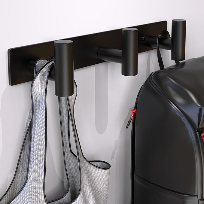 VINHOLD Coat Rack Wall Mounted-3 Hooks,Heavy Duty Stainless Steel Wall Hooks for Towel Coat Bag, Hat Rack Coat Hanger Coat Hooks Towel Racks for Bathroom Entryway Kitchen Hotel Office (Black, 2 Packs)