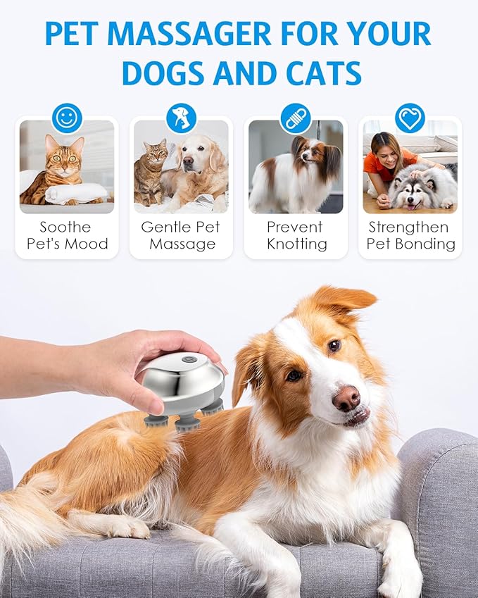 AMIR Electric Scalp Massager, Handheld Pet Massager for Dogs and Cats, Cat Head and Back Scratcher with 3 Speed Modes, 4 Massage Heads, Waterproof Electric Cat Massage Tool for Promote Bonding