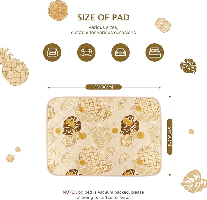 IEUUMLER Washable Pee Pads for Dogs, 2 Pack Non-Slip & Waterproof Pack Whelping Pad, Reusable Washable Puppy Potty Training Pad with Fast Absorbent for Playpen EU007 (Yellow Pineapple, 36"X24"-2pcs)