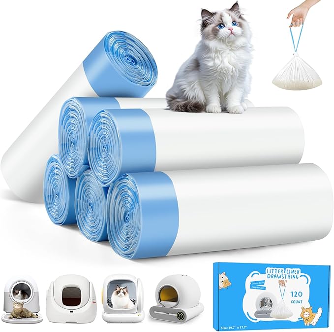 120count Cat Litter Box Liner Automatic Litter Box for Cat Polyethylene Compatible with MeoWant MW-SC01/MW-SC02/ 1.5 Mil Disposable Scent Free 22lb Load - Liners 17.7 x 19.68