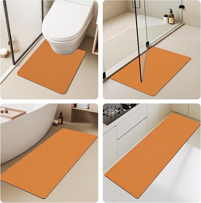 Bathroom Mat Quick Dry, Bathroom Rugs Non Slip Washable Thin Absorbent Bath Mat Fits Under Door Bathroom Floor Mat Perfect for Bath, Shower, or Sink 24"x36" Orange