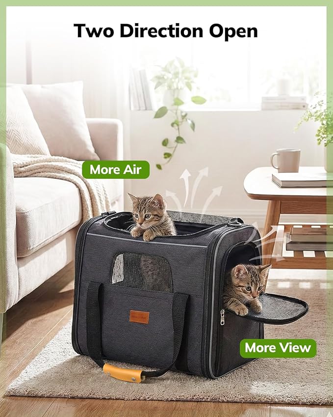 Morpilot Cat Carrier - Cat Carrier Soft for Small or Medium Cats up to 20lbs, with Sided Cushion, Secure Buckle and Foldable Bowl, Dog Carriers for Small Dogs (Dark Gray)