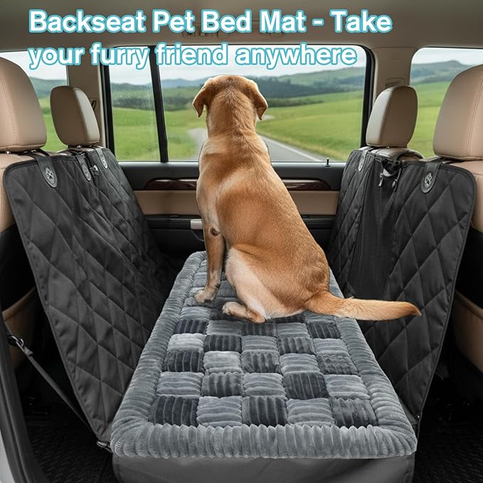 AiQInu Dog Bed for Car Back Seat - Non-Slip, Washable Dog Mat for Car, Plush Soft Comfort Dog Car Seat Cover for Back Seat Extenders, Suitable for Car, Truck, and SUV (25.2" x 50.4")