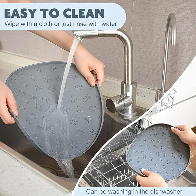 SUNLAND Silicone Pet Feeding Mats for Food and Water Pet Placemat for Dog and Cat Waterproof Non-Slip Feeding Bowl Mat Raised Edge Prevents Residue from Spilling onto The Floor Pets Accessories 2 Pack