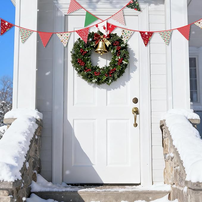 G2PLUS Christmas Triangle Bunting Banner, 39Ft Cotton Pennant Banner, Reusable Multicolor Fabric Bunting Garlands for Holiday Party, Indoor Outdoor Home, School, Church Decorations