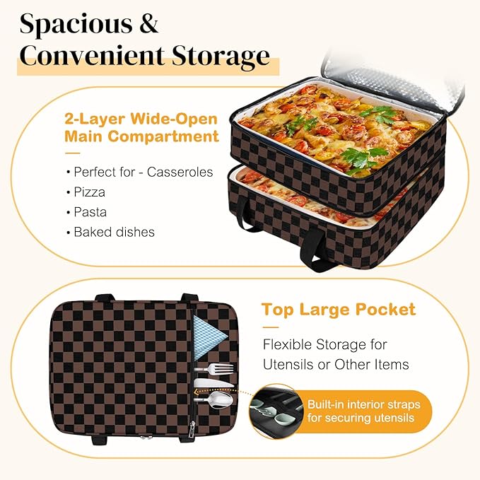 Coobiiya Insulated Casserole Carrier – Portable Tote for Hot or Cold Food, Warmer & Cooler Bag Lunch Bag, Fits 9" x 13" Baking Dish, Ideal for Potluck Parties