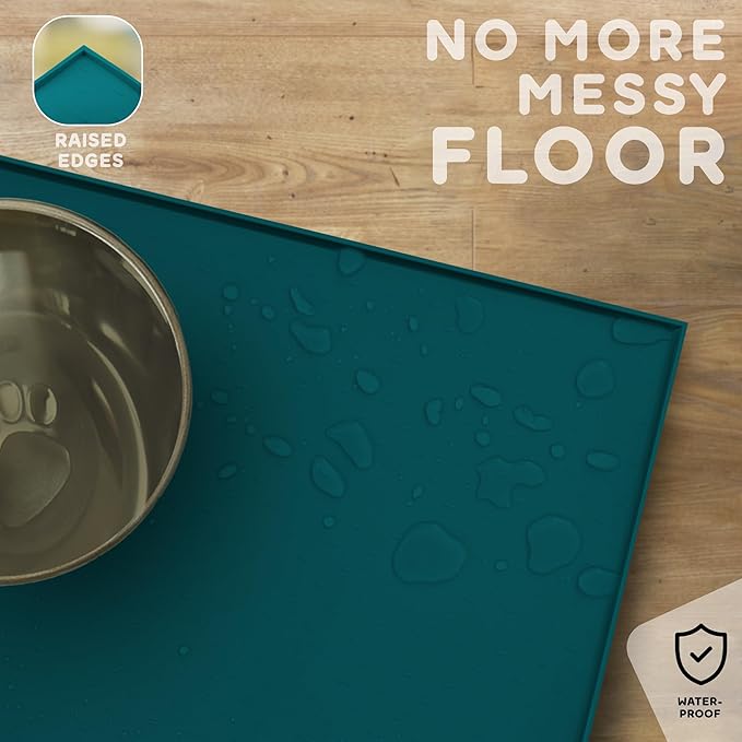 Dog Food Mat - Raised Edges Dogs Mat for Food and Water Prevent Spill, Waterproof Cat Food Mats Protect Floors, Easy Clean Dog Bowl Mats for Food and Water, Silicone Pet Food Tray