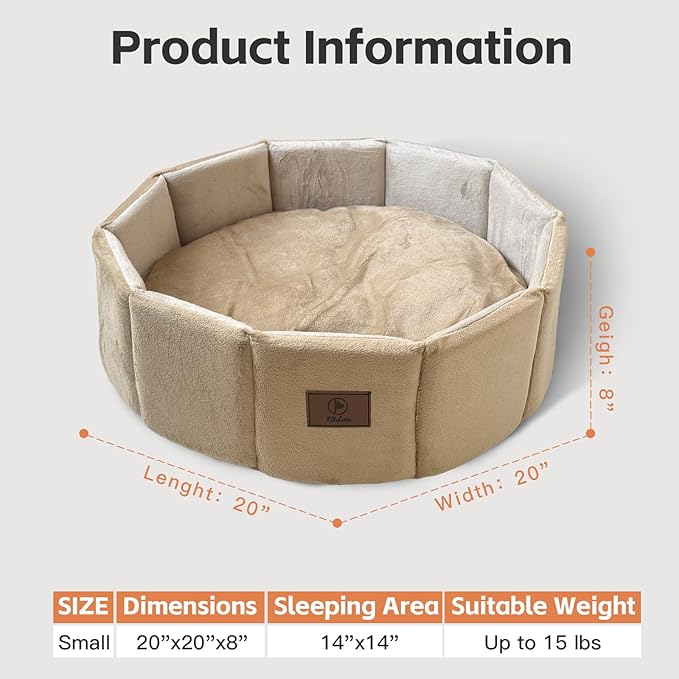 PJYuCien Cat Bed Kitten Bed, Washable Round Cat Beds for Indoor Cats, Super Soft Faux Rabbit Fur Small Bed for Puppy and Kitten, Fluffy Inner Mat Filling Memory Foam with Anti-Slip Bottom (Khaki)