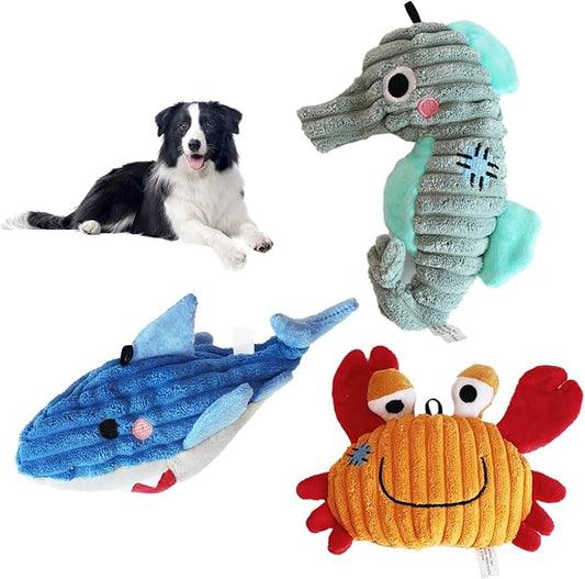 Plush Toys for Small and Medium Dogs, Cute Squeaky Dog Toy for Puppies, Durable Fabric Crinkle Paper chew Toys (3 Pack)