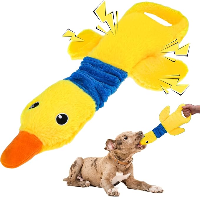 Mihachi Squeaky Dog Toys, Plush Stuffed Puppy Toys with Crinkle Paper-Tug of War Dog Toys for Small, Medium and Large Dogs Duck Interactive Squeaky Pet Toys to Keep Them Busy, Yellow Duck