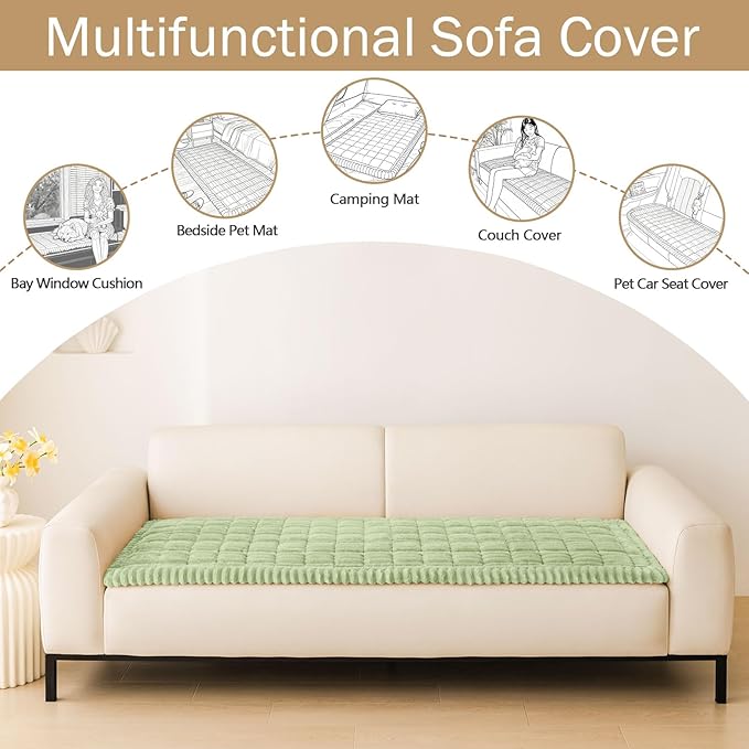 hyha Couch Covers for Dogs Washable, Non Slip Plush Dog Sofa Protectors, Fuzzy Pet Couch Covers for 3 Cushion Sofa Pet Friendly (Green, 27.6" x 27.6")