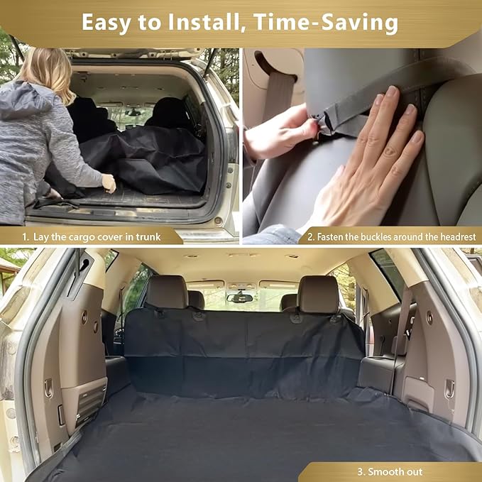 Veckle Large SUV Cargo Liner for Dogs (55" x 90"), Waterproof Pet Trunk Mat with Bumper Flap, Heavy Duty Oxford Fabric, Non-Slip Backing, Dog Seat Cover for SUVs Sedans Vans, Black