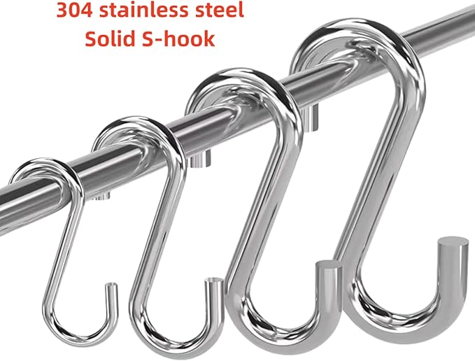 304 Stainless Steel S Hook, S Hook Metal Hanging Practical Hook Connecting Hook for Item Hanging (Dia:3/16in(4mm)-10PCS)