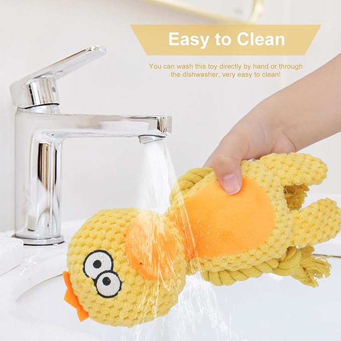 TONYFY Dog Toys, Dog Squeaker Toys with Crinkle Paper, Stuffed Animal Dog Plush Chewing Toy, Cotton Rope Interactive Toys for Puppy, Small, Middle Dogs (Yellow Duck)