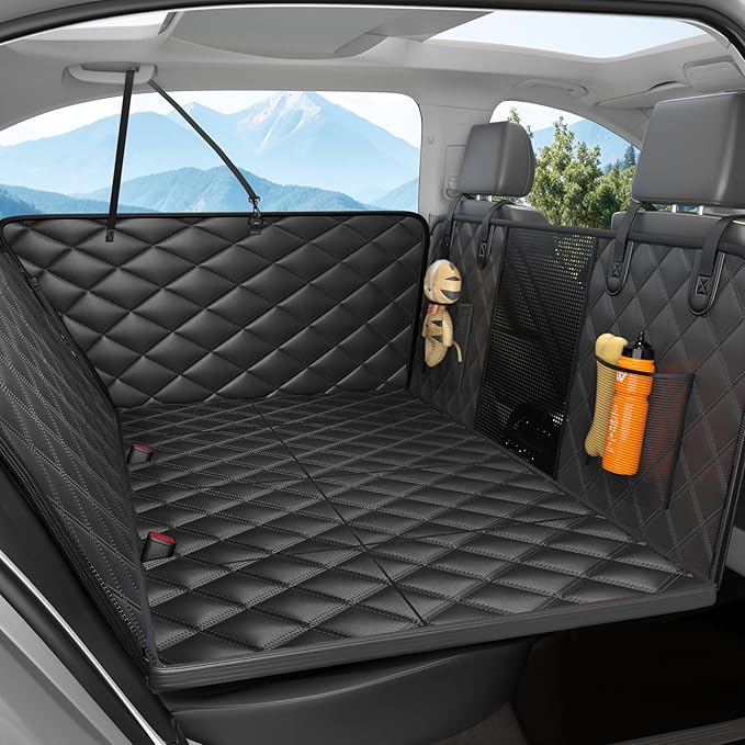 Dog Car Seat Cover for Back Seat, Hard Bottom Back Seat Extender for Dogs - Supports 400lbs, 2025 New Waterproof, Scratch Resistant, Anti Slip Portable Dog Hammock,Suitable for Cars, SUVs and Trucks