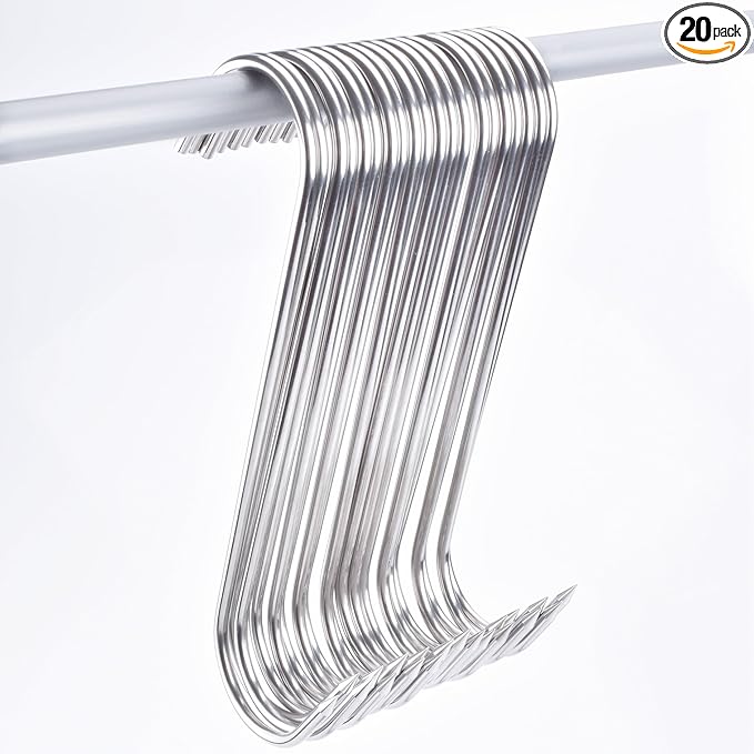 7Inch Meat Hooks, 4MM Butcher Stainless Steel S Shaped Kitchen Smoking Meat Processing Hooks for Hanging Bacon,Sausage Hunting Smoking Ribs,Drying,Grillling BBQ Market.20 Pack