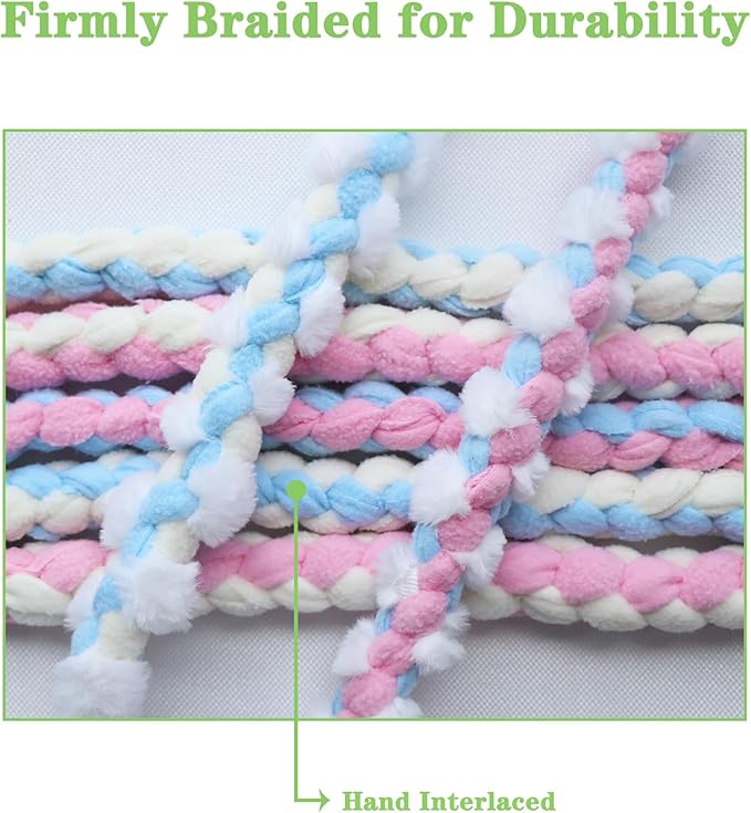 Baba&Nana Braided Fleece Dog Tug Toy, Assorted Colors Dog Rope Toy with Ball, Interactive Tug of War Dog Toy for Large & Medium & Agility Dogs (Pink/Faux Fur)