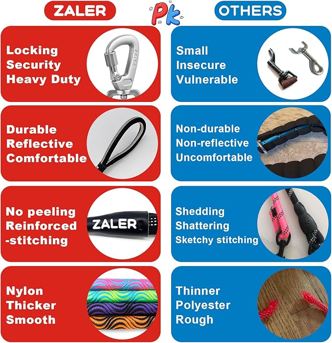 ZALER Short Dog Leash, 18 Inches Rope Traffic Leashes for Dogs, Reflective Dog Lead with O-Ring, Heavy Duty Pet Leash for Large and Medium Dogs (18'' Blue Pink)