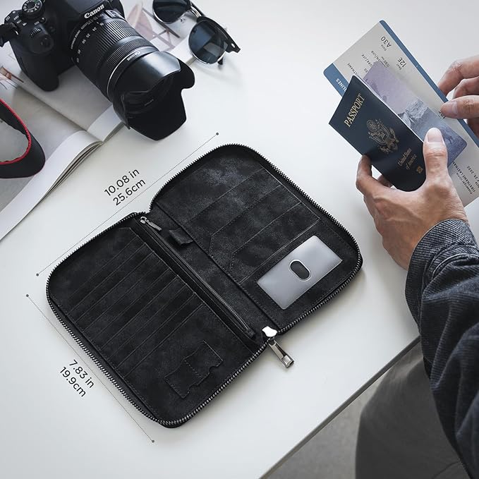 VULKIT Passport Holder for Travel Family, Multiple Travel Document Holder Wallet for a Family of 3-4, RFID Blocking Passport Bag, Document Organizer Pouch for Credit Cards, ID, Sim Card, Cash, Coins