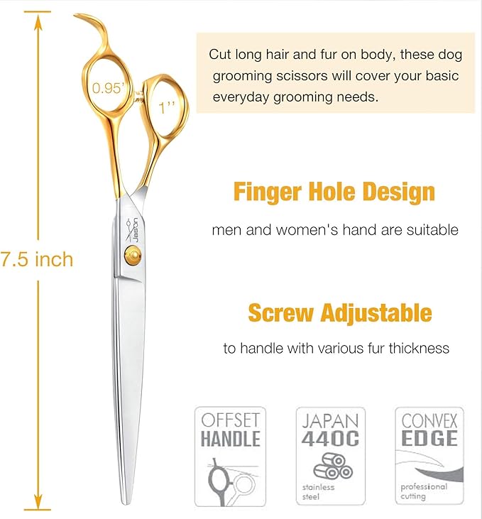 JASON 7.5" Dog Grooming Scissors Cats Trimming Shears Professional Pets Scissor Kit for Right Handed Groomers Gold Sharp Shear