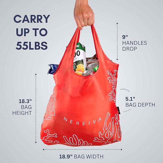 4 Pack Foldable Grocery Bags into Tiny Pouch - Large Capacity Multi-Color, Great for Travel, Durable, Washable Packable Shopping Bag, Comes with a carry pouch, Lightweight
