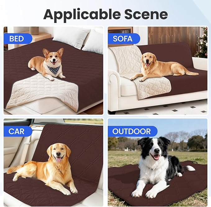 CYCMACO Waterproof Dog Bed Cover, Non-Slip Dog Blanket for Couch, Couch Covers for Dogs Washable, Pet Blanket for Furniture, Pet Bed Mat for Sofa, Car, Pet Supplies (68x82 Inch, Coffee)