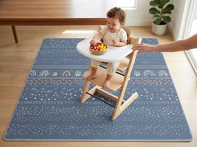 Splat Mat for Under High Chair/Arts/Crafts, WOMUMON 51" Waterproof Spill Mat Washable Non-Slip Floor Protector Splash Mat, Messy Mat and Table Cloth