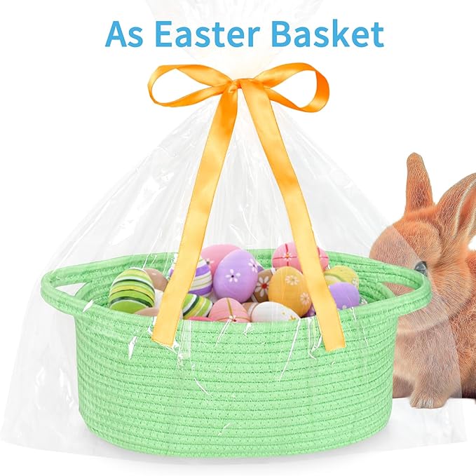 ABenkle Small Basket with Gift Bags and Ribbons, Empty Gift Baskets for Mother's Day, Decorative Boho Rope Woven Nursery Storage Organizer Toy Baskets with Handle for Baby Showers, 12"X 8" X 5"