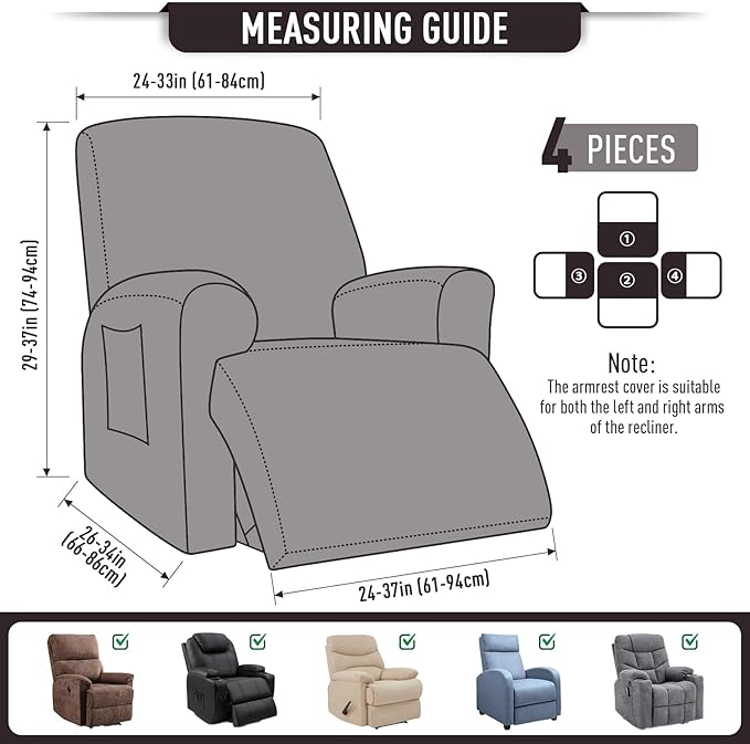 TAOCOCO Recliner Cover 4-Pieces, Recliner Stretch Sofa Slipcover, Recliner Cover 1 Seat, Couch Protector Soft, Furniture Protector Covers with Elastic,Chair Covers Jacquard Pattern (Chocolate)