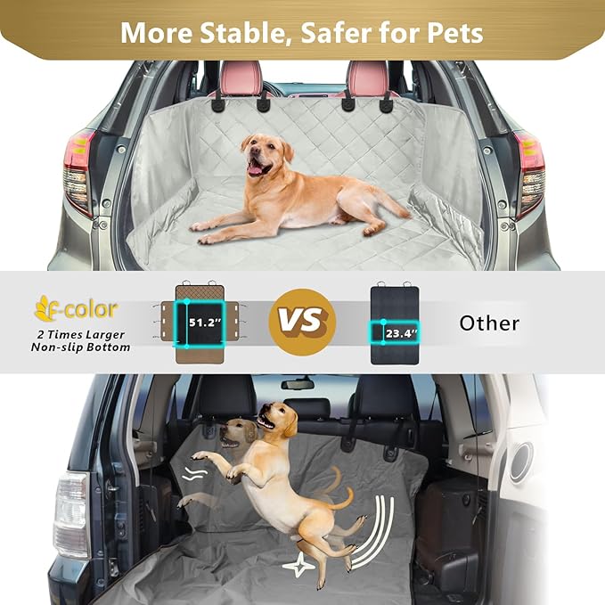 F-color SUV Cargo Liner for Dogs - Waterproof Pet Cargo Liner with Side Flaps, Comfort Dog Cargo Cover with Bumper Flap, Scratchproof Non-Slip Large for Full-Size SUVs Vans, 55 x 93 Inch, Grey