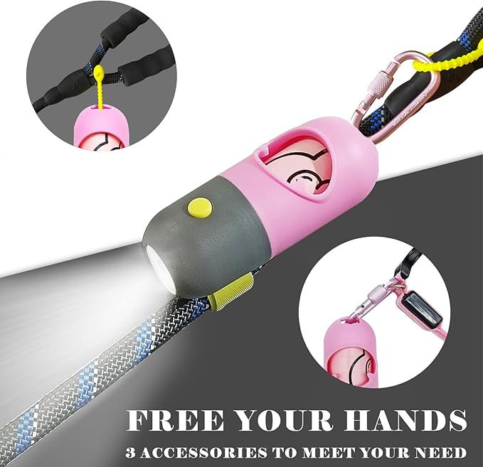 Dog Poop Waste Bags Holder with LED Flashlight|Cute Doggie Poo Bags Dispenser for Pet Leash|Trash Waste Bags Carrier with Potty Bags Clip Fastener LR44 Button Cells Included(2 Pack) (Pink)