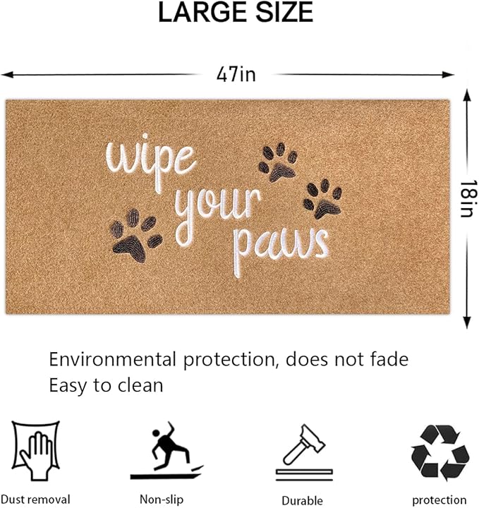 Large Front Door Mat Welcome Door Mats for Entrance Doormat Floor Mat, Durable Non Slip Rubber Entryway Door Mat, Wipe Your Paws Funny Mat for Front Door Doormat 18"x47" Brown