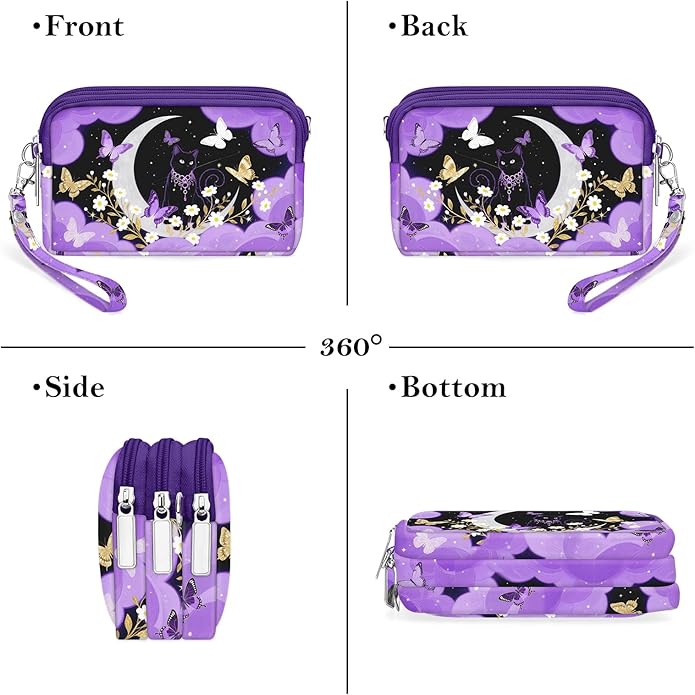 BIAOTIE Wristlet Purses for Women, Nylon Small Crossbody Bags with Adjustable Strap 3 Zipper Wristlet Wallet Phone Organizer