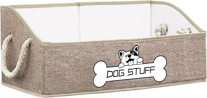 Collapsible Fabric Dog Toy Box and Storage Bin With Handle - Trapezoid Basket Chest Organizer for Pet Toys, Blankets and Accessories,Yellow