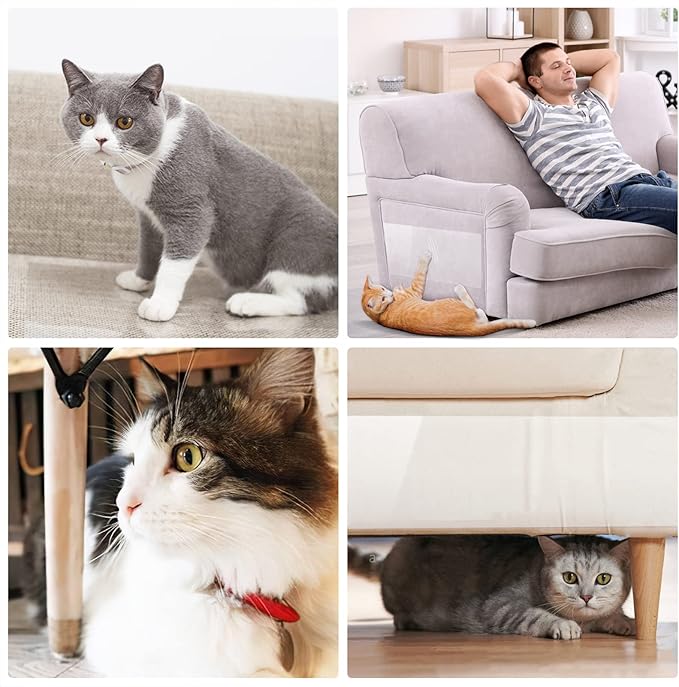 One Sight Anti Cat Scratch Tape, 4 inches x 30 Yards Transparent Clear Double Sided Cat Training Tape, Scratch Deterrent for Furniture, Couch Protector