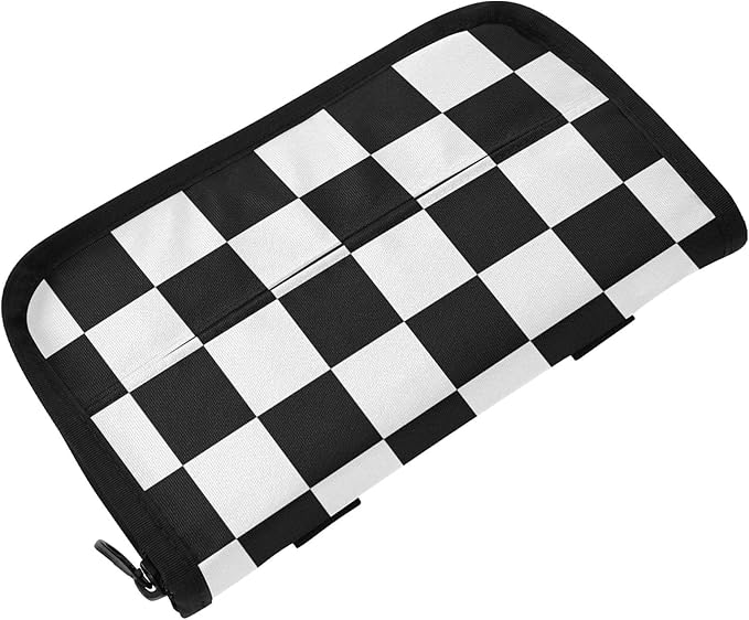 Car Tissue Holder Car Napkin Holder Car Tissue Box Dispenser Storage Case Sun Visor Mask Holder with Adjustable Straps Reusable Refillable Checkered Black and White