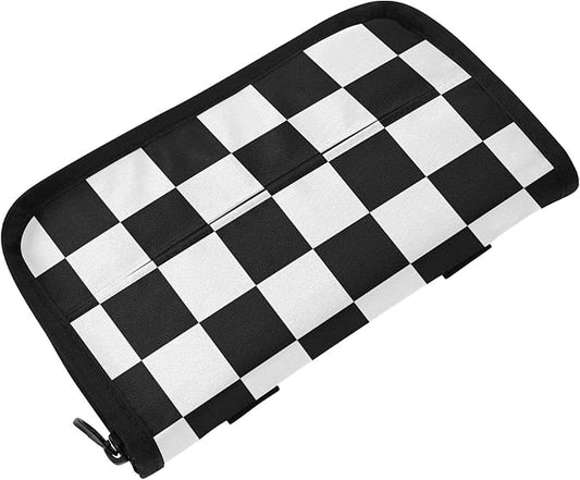 Car Tissue Holder Car Napkin Holder Car Tissue Box Dispenser Storage Case Sun Visor Mask Holder with Adjustable Straps Reusable Refillable Checkered Black and White