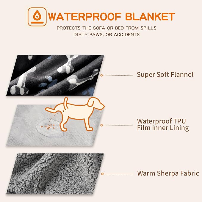 CAPT.SNOOZE Waterproof Dog Blankets Pet Blanket, 30"x40" Cat Blanket for Indoor Cats, Soft Fluffy Sofa Car Bed Protector, Reversible Sherpa Fleece Puppy Blanket for Small Medium Dogs (Navy Paws)