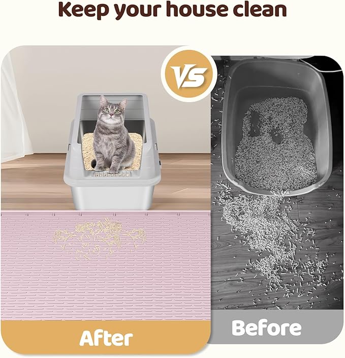 Bartuke Cat Litter Mat, XXL Extra Large 50" x 35" Silicone Mat Litter Trapping Mat for Scatter Control, Soft on Kitty Paws, Easy to Clean (Pink)
